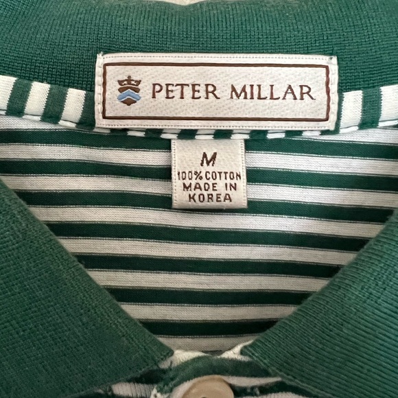 Peter Millar Mens Green Striped Golf Polo Size Medium - Picture 2 of 3